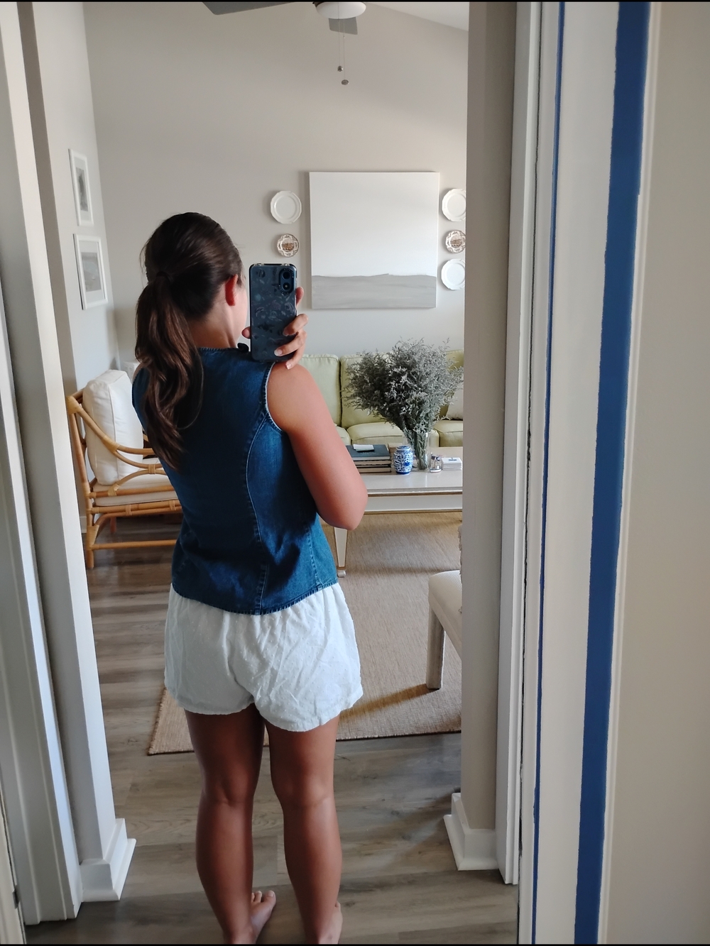 Harold's Denim Ruffle Button-Front Tank - Picture 3 of 4